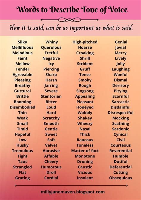 Words To Describe Tone Of Voice On A Pink And Orange Background With