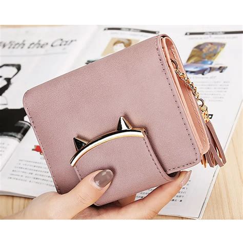 Cute Cat Anime Leather Trifold Slim Mini Wallet Women Small Clutch