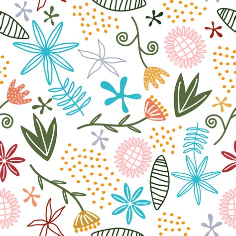 Seamless Repeat Pattern With Flowers And Leaves Scandinavian Childish ...