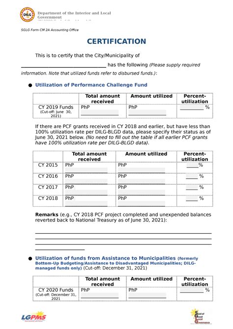 Form 2a 2n Certifications Cm Sglg Form Cm 2a Accounting Office Certification This Is To