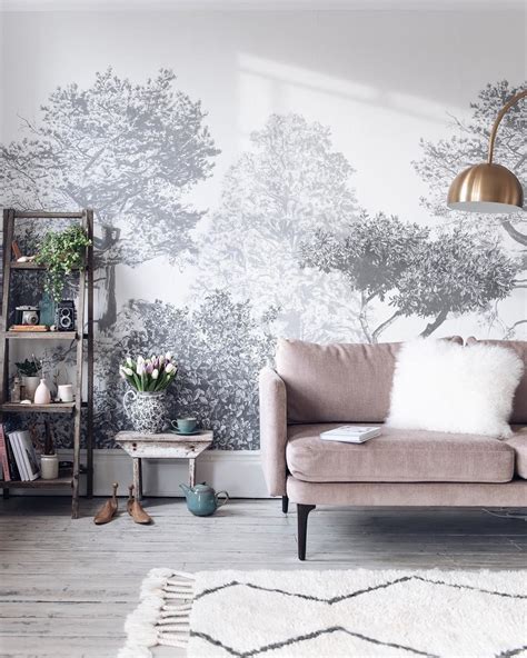 Classic Hua Trees Mural Wallpaper Grey Mural Wallpaper Tree Mural