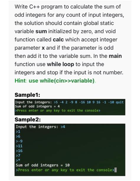 Solved Write C Program To Calculate The Sum Of Odd