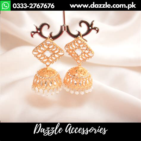 Golden White Jhumka Earrings Dazzle Accessories