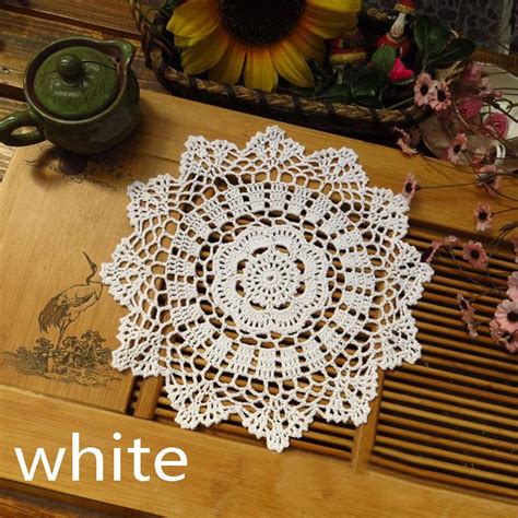 1pc Handmade Flower Lace Cotton Placemat Coasters Table Round Crocheted Vintage Color Beige