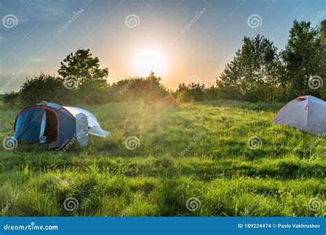 Tent Camping at Sunset in Forest Stock Photo - Image of summer, hiking: 189224474