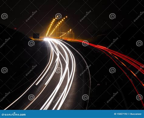 Highway With Car Lights Trails Stock Photo Image Of Nighttime Road