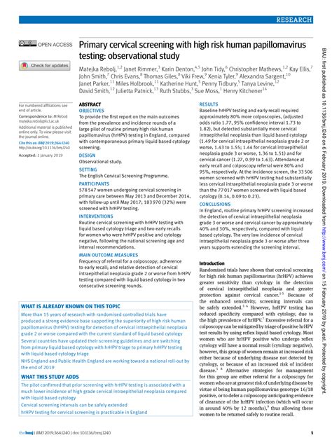 Pdf Primary Cervical Screening With High Risk Human Papillomavirus