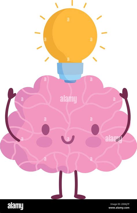 Día Mundial De La Salud Mental Dibujos Animados Cerebro Bombilla Idea Vector Ilustración Imagen