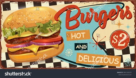 Vintage Burgers Metal Signretro Poster 1950s Stock Vector Royalty Free 1891333579 Shutterstock