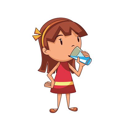 Girl Drinking Water Stock Illustration - Download Image Now - iStock