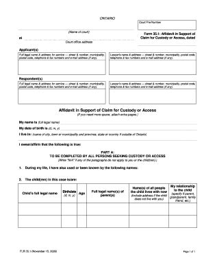 Fillable Online Affidavit In Support Of Claim For Custody Or Access