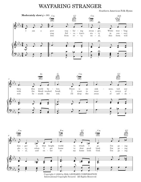 Play Official Version Of Wayfaring Stranger Sheet Music By Southern