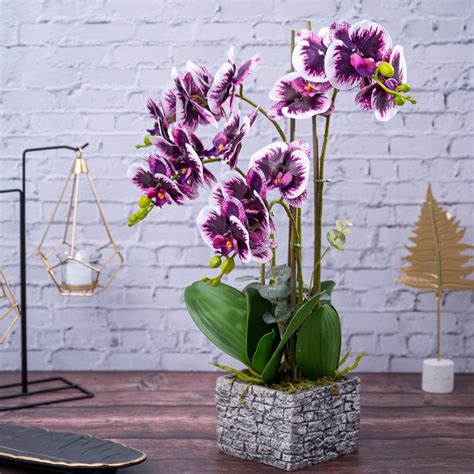 Primrue Fake Orchid Plant Velvet Touch With Brick Wall Like Planter