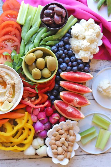 Rainbow fruit & veggie platter with hummus - Cadry's Kitchen