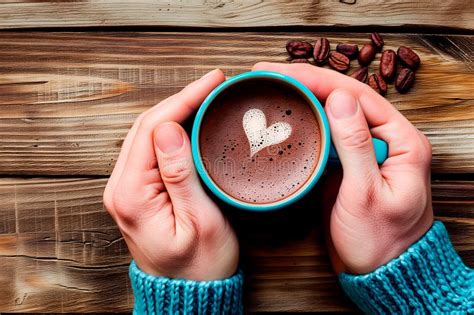 Hands Cradling A Warm Cup Of Cocoa Garnished With Fragrant Cinnamon