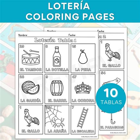 Loteria Coloring Pages Spanish Lotería Mexican Game Kid Friendly