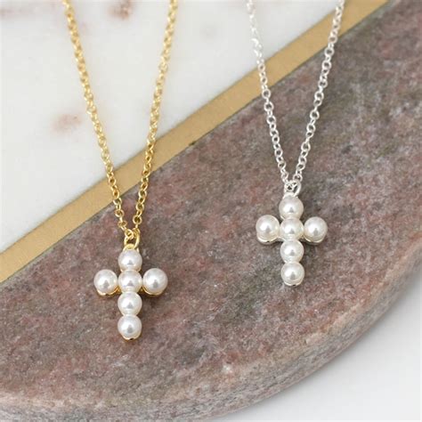 Cross Pearl Necklace Etsy