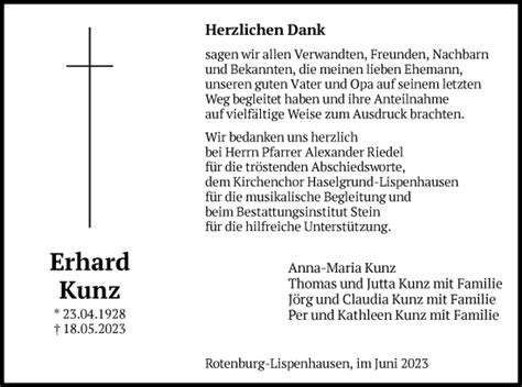 Traueranzeigen Von Erhard Kunz Trauer Hna De