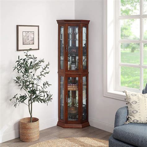 Amazon.com: BELLEZE Lighted Wooden Corner Display Curio Cabinet, Two ...