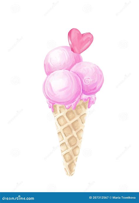 Pink Ice Cream Cone With Heart Stock Illustration Illustration Of