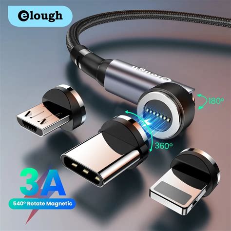 Elough 540 Magnetische Kabel 3A Schnelle Lade Micro USB Typ C Kabel Für