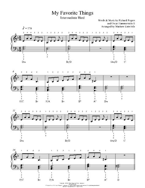 My Favorite Things Piano Sheet Music Intermediate Level