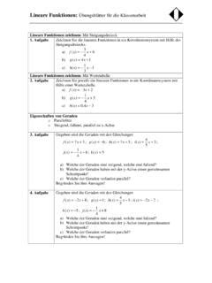 Lineare Funktionen Übungsblätter für Klassenarbeit lineare