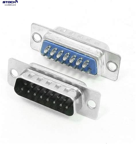 Conector Tipo D Sub DB 15 Pinos Macho Fileira Dupla Solda Fio 180