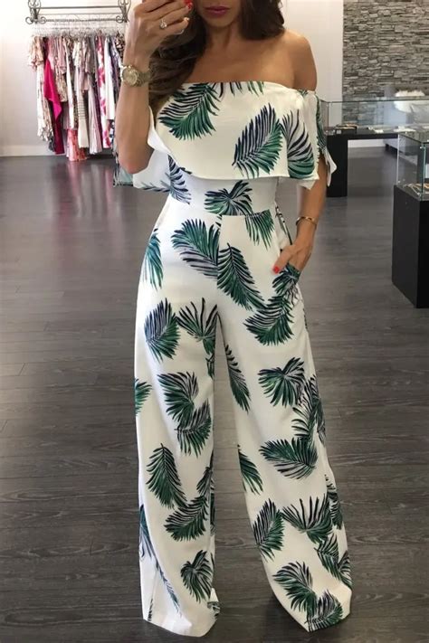 Yuerlian Straight Floral Jumpsuits Women Green Leaf Printed Rompers