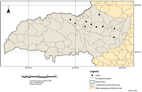 Geographic Location Of The Coffee Samples In The Tri Ngulo Mineiro Alto