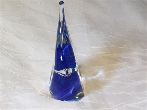 Vintage Adam Jablonski Teardrop Paperweight Cobalt Blue Clear Etsy