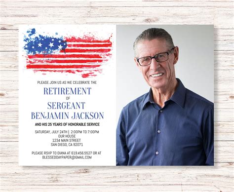 American Flag Retirement Party Invitation Template, Military Retirement ...