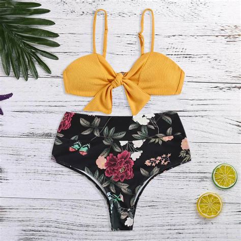 Biquíni Mulheres Bowknot Cintura Alta Bikini Set Maiô de Duas Peças