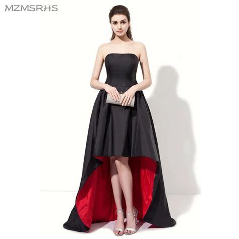 Elegant Strapless Black Red Prom Dresses 2017 High Back Low Front Satin