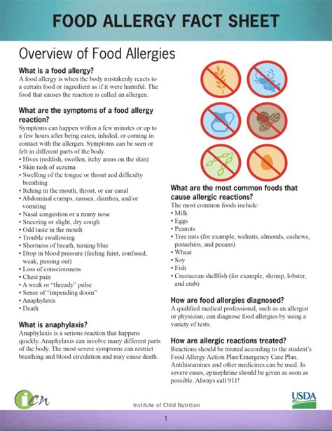 Food Allergy Factsheet RCAB Office Of Risk Management