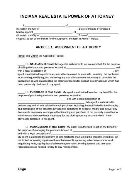 Free Indiana Real Estate Power Of Attorney Form Pdf Word