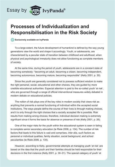 Processes Of Individualization And Responsibilisation In The Risk