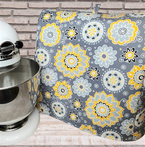 Stand Mixer Full Cover. Gray and Yellow Floral - Etsy