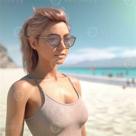 Hyper Realistic 3d Render Of An Attractive Female On A Summer Beach