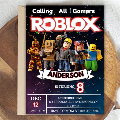 Invitación de cumpleaños de Roblox fiesta de jugadores de Roblox