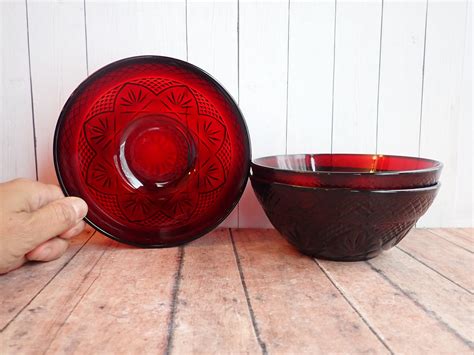 Vintage Cristal D Arques Durand Antique Ruby Red Soup Cereal Bowl Set