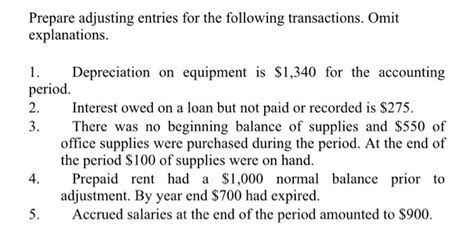 Solved Prepare Adjusting Entries For The Following