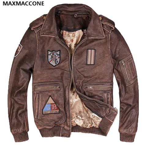 2018 Men Vintage Brown Genuine G1 Leather Pilot Jacket Wool Collar Real Thick Cowhide Winter