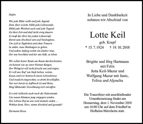 Traueranzeigen Von Lotte Keil Vrm Trauer De