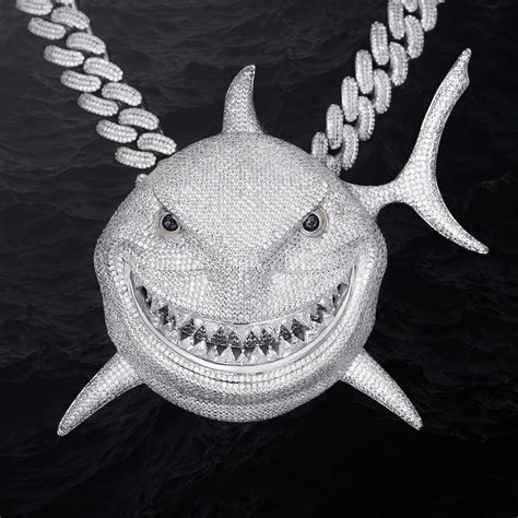 Tekashi 6ix9ines Iced Out Shark Pendant Large Size 5 Inch Tall