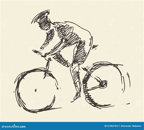 Bicyclist Rider Man Bike Vector Hand Drawn Sketch Stock Vector