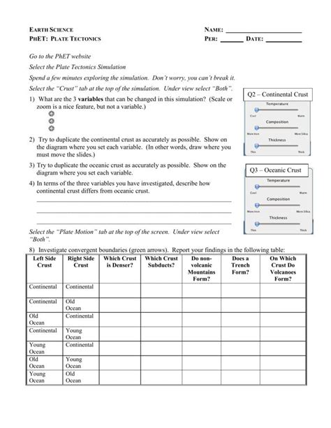 Inspirational Plate Tectonics Phet Worksheet Enterjapan Db Excel