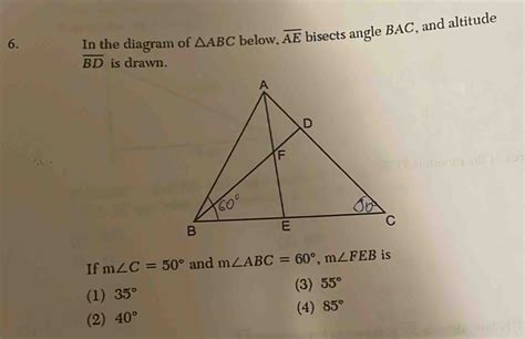 Solved In The Diagram Of Abc Below Overline Ae Bisects Angle Bac