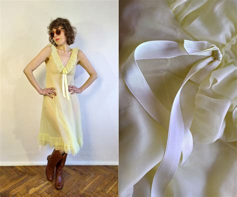 Vintage S Yellow Chiffon Neglige Ruffle Pin Up Negligee Light Yellow