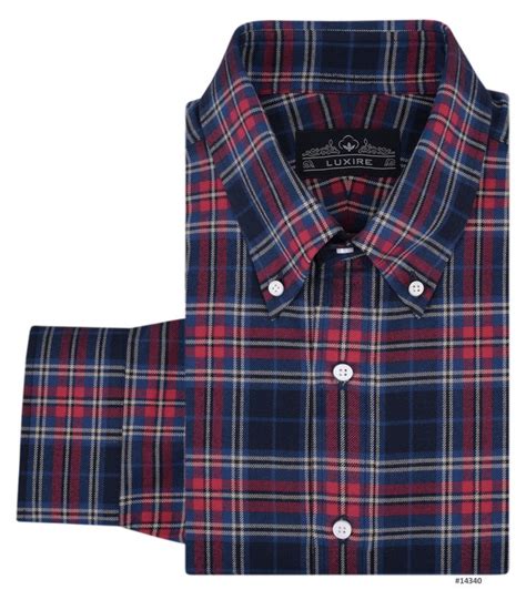 Luxire Shirt Constructed In Red Blue Tartan Twill Flannel